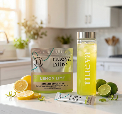 Nueva Nitro Lemon Lime with citrus and a Nueva bottle