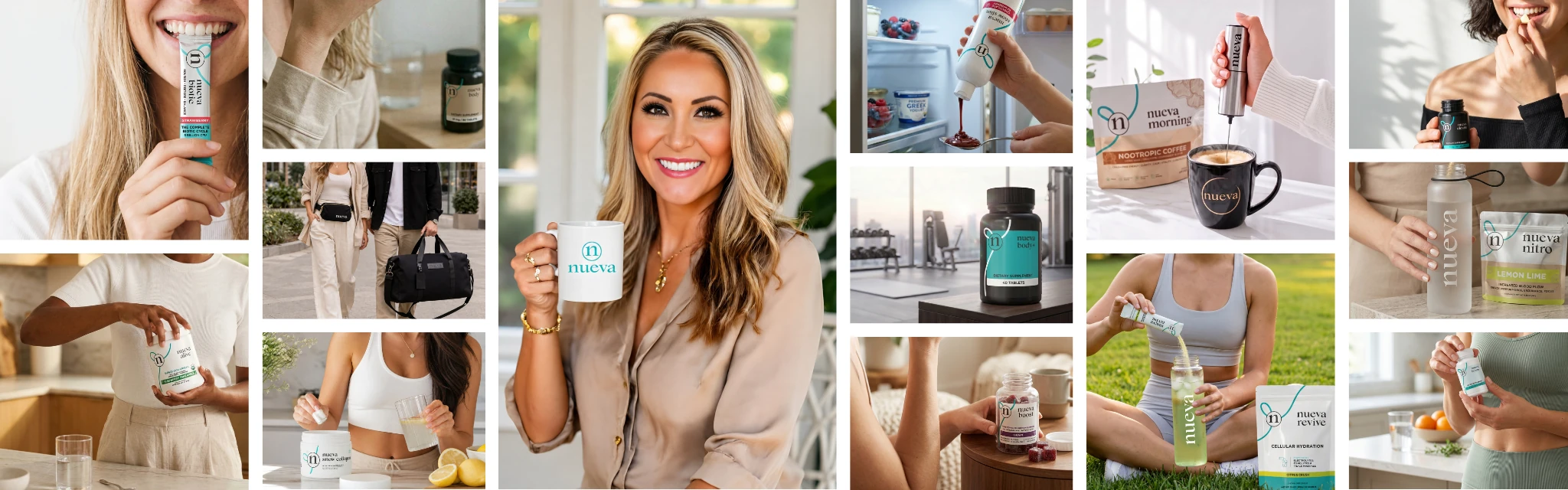 People enjoying Nueva wellness products throughout their daily routines